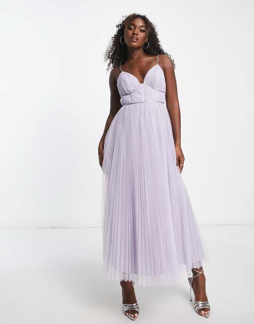 ASOS DESIGN Bridesmaid cami ruched bodice midi dress with pleated