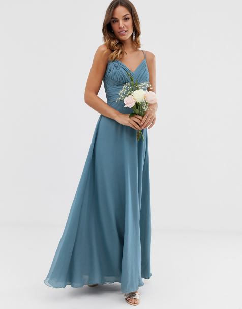 ASOS DESIGN Bridesmaid cami wrap tie waist maxi dress with layered skirt