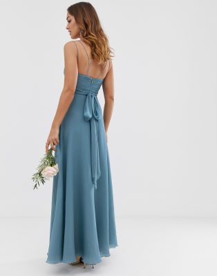 asos design bridesmaid cami wrap tie waist maxi dress with layered skirt