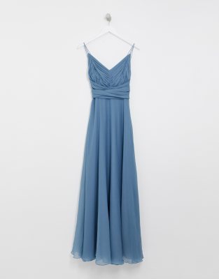 asos design bridesmaid cami wrap tie waist maxi dress with layered skirt