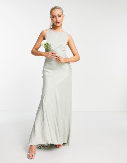 ASOS DESIGN Bridesmaid maxi dress with curved neckline and satin