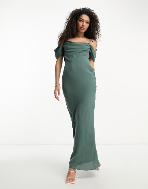 ASOS DESIGN Bridesmaid cowl front maxi dress with cold shoulder