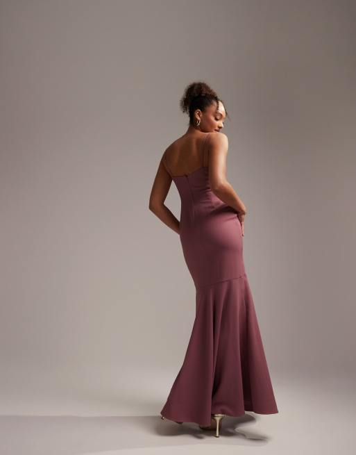 ASOS DESIGN Bridesmaid crepe strappy fishtail maxi dress in orchid