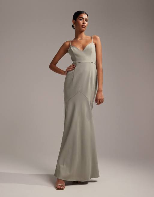 Bridesmaid exclusive cami wrap maxi clearance dress with fishtail in sage