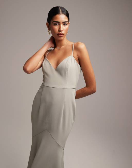 ASOS DESIGN Bridesmaid satin square neck maxi dress in sage green