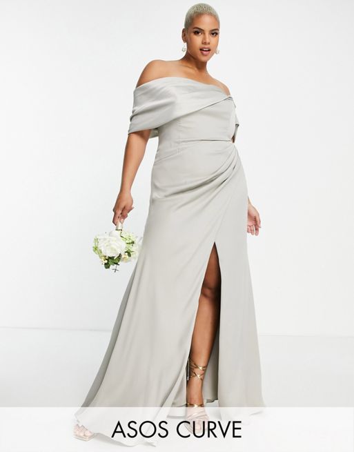 ASOS DESIGN Bridesmaid maxi dress with curved neckline and satin