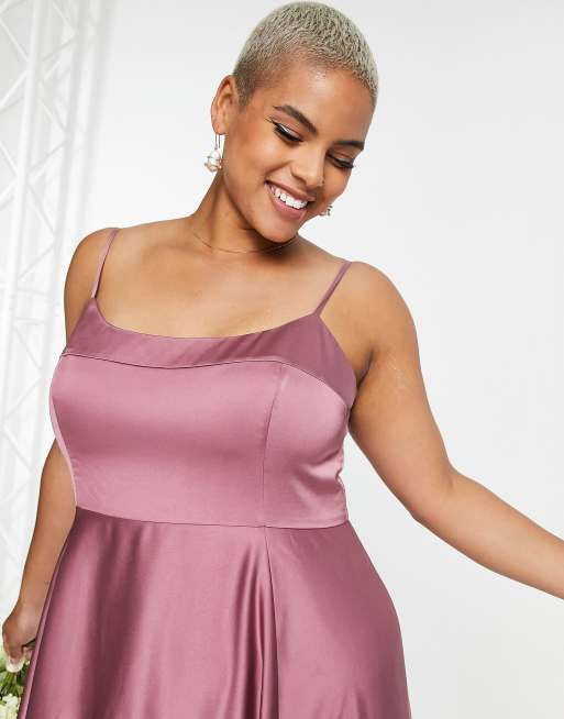 ASOS DESIGN Bridesmaid Curve satin cami maxi dress with full skirt in orchid  - PURPLE - PURPLE