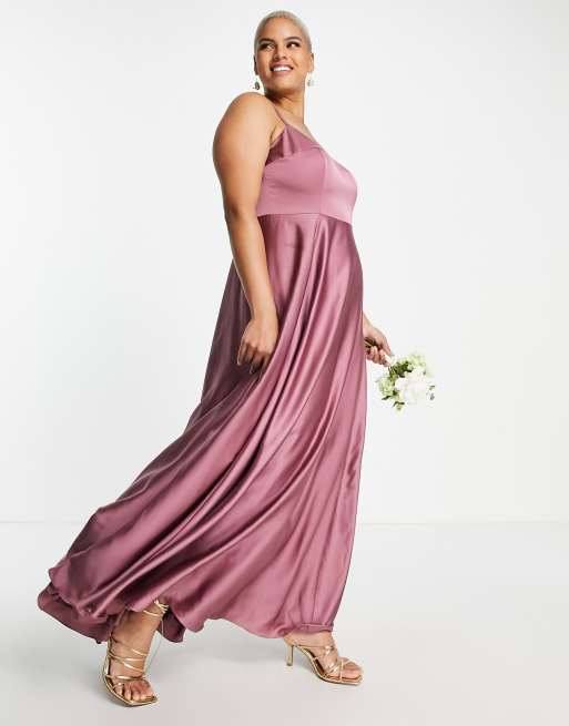 ASOS DESIGN Bridesmaid Curve satin cami maxi dress with full skirt in orchid PURPLE PURPLE