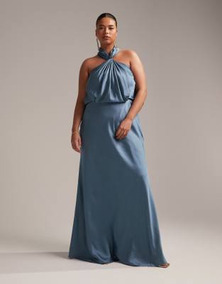 Asos edition ruched halter neck maxi wedding dress best sale