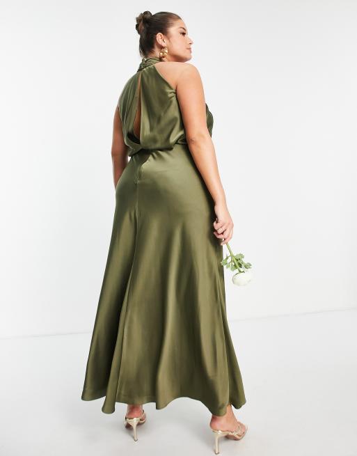 ASOS DESIGN Bridesmaid maxi dress with curved neckline and satin