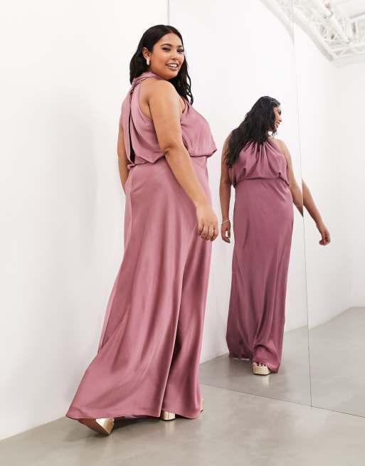 ASOS DESIGN Bridesmaid maxi dress with curved neckline and satin