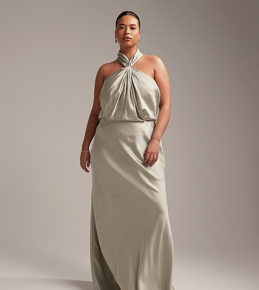 Dresses by ASOS Curve Doing it for the glam Halterneck style Sleeveless style Button fastening to reverse Regular fit