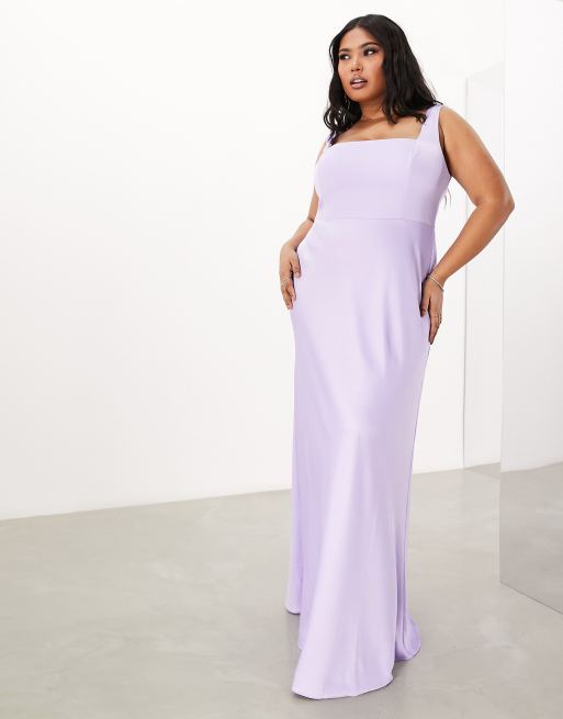 ASOS DESIGN Bridesmaid Curve satin square neck maxi dress in lilac