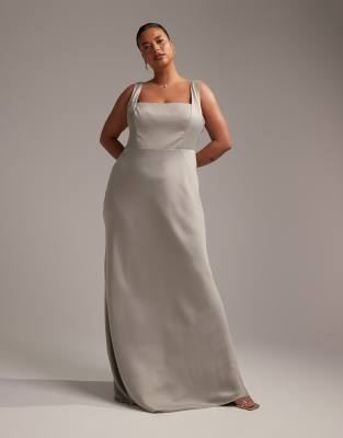 ASOS DESIGN Bridesmaid maxi dress with curved neckline and satin