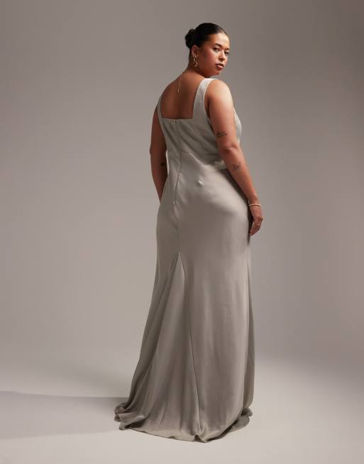 Sage Green Straight Neck Maxi Dress