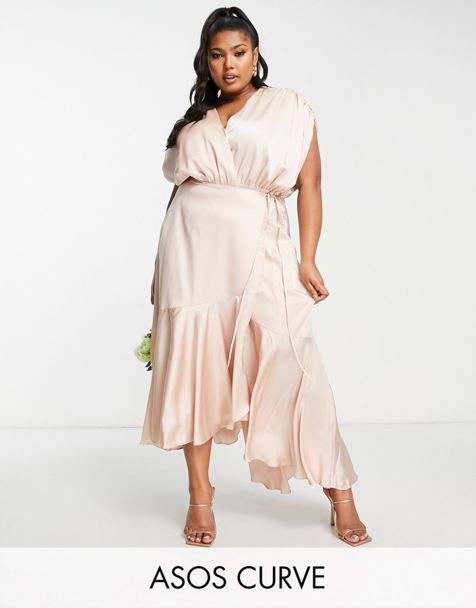 Shape Dusty Pink Satin Wrap Dress, Curve