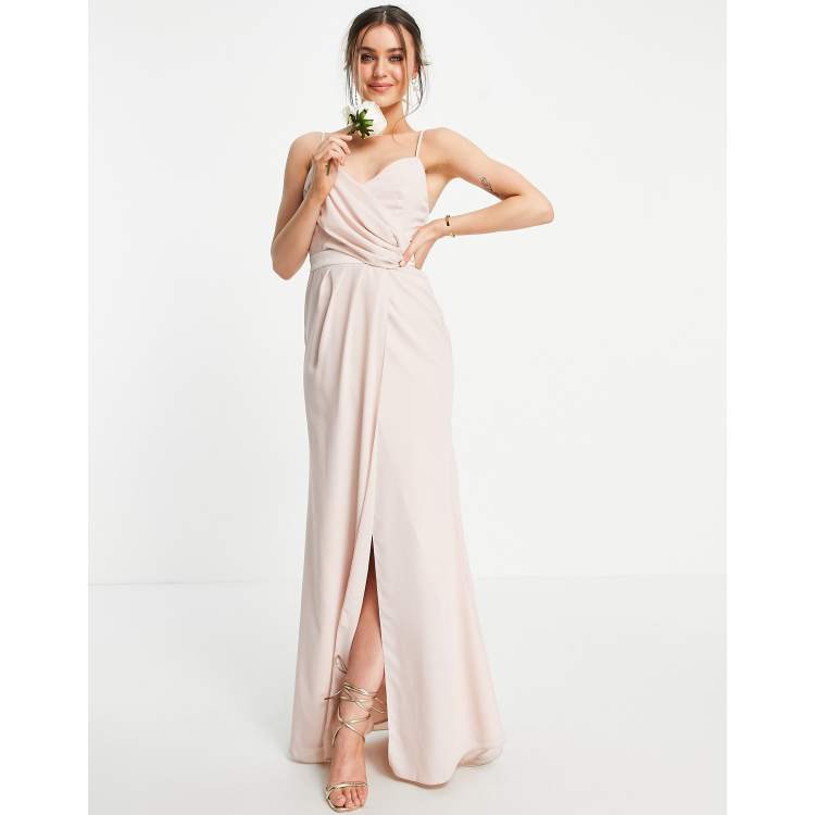 ASOS DESIGN Bridesmaid drape cami maxi dress with wrap waist in blush | ASOS