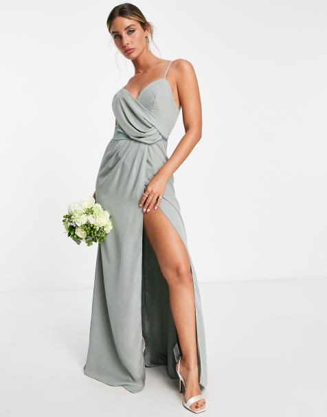 ASOS DESIGN Bridesmaid maxi dress with curved neckline and satin