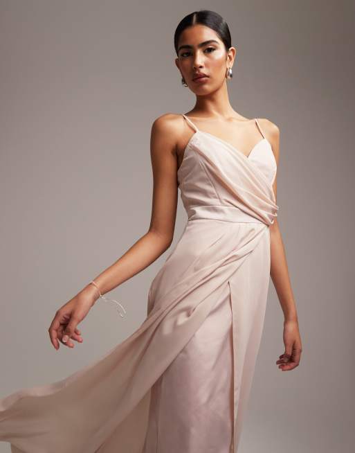 Asos design bridesmaid cami wrap tie waist maxi dress with layered skirt best sale