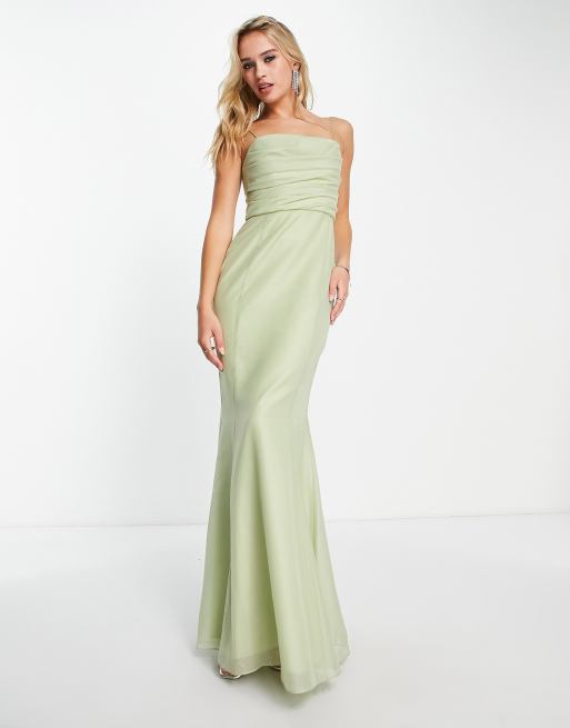 ASOS DESIGN Bridesmaid drape detail maxi dress with corset in sage, 4 of 4