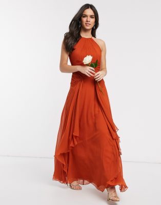 asos design bridesmaid pinny maxi dress with ruched bodice