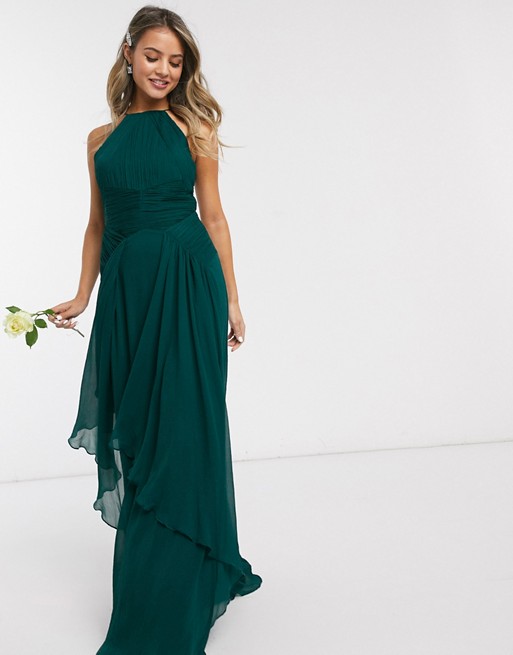 ASOS DESIGN Bridesmaid pinny maxi dress with ruched bodice and layered skirt detail