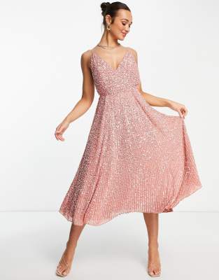 ASOS DESIGN Bridesmaid embellished cami midi dress in dusky rose - PINK - PINK - ASOS Price Checker