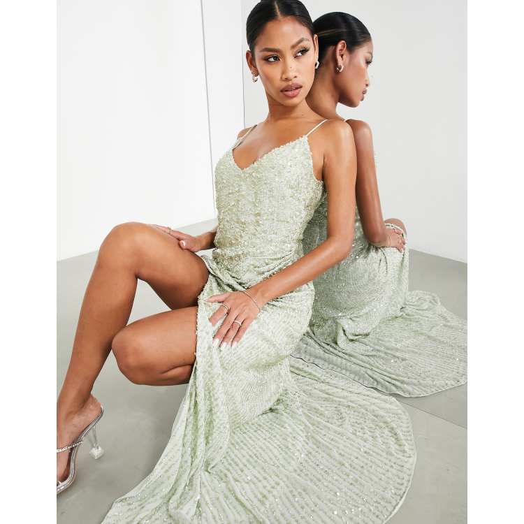 sequin bridesmaid dresses asos Sequin Kimono Sleeve Asos Glitter Bridesmaid Dress ASOS Harriet Sequin  Plunge Kimono Sleeve Wedding Dress In Gray Lyst