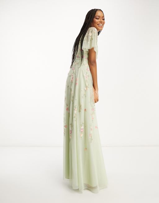 Asos design maxi dress with cape sleeve in outlet embroidered mesh