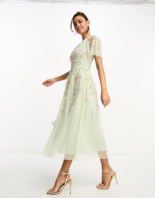 green floral bridesmaid dress Azazie Shaude crafted from luxurious satin charmeuse ZAPAKA Women Cowl Neck Green