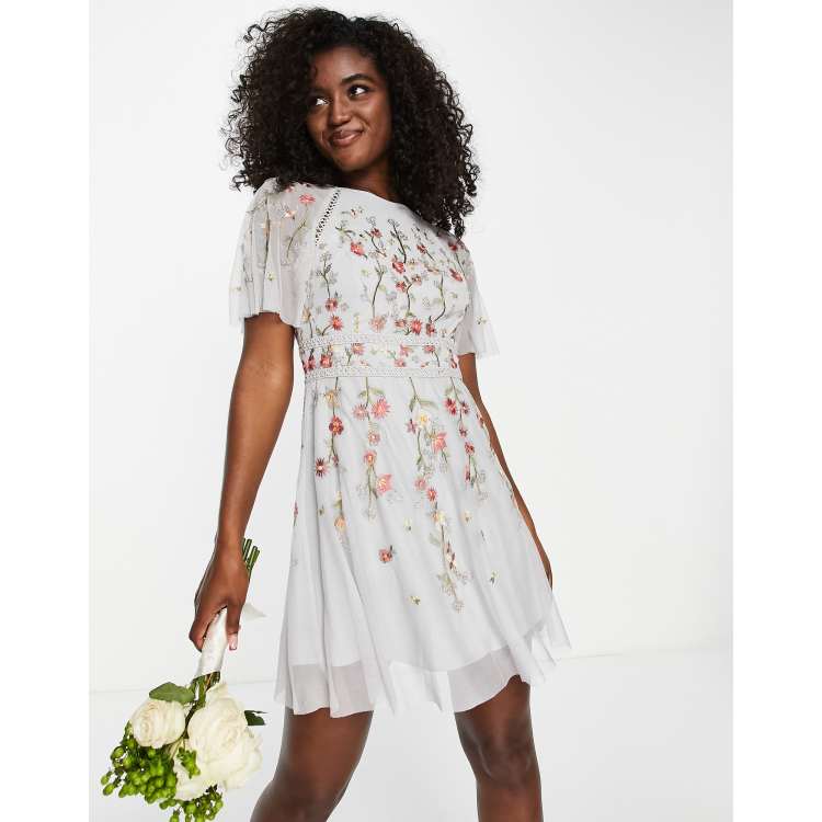 Asos edition embroidered flutter sleeve wedding dress sale