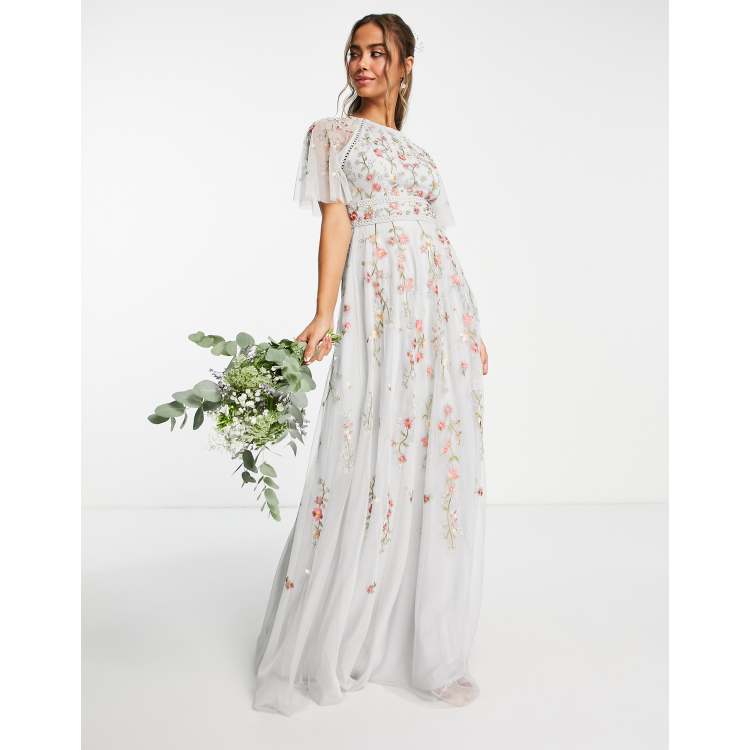 ASOS DESIGN Bridesmaid floral embroidered maxi dress with embellishment in soft blue ASOS