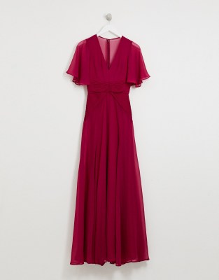 asos design pleated maxi dress with flutter sleeve