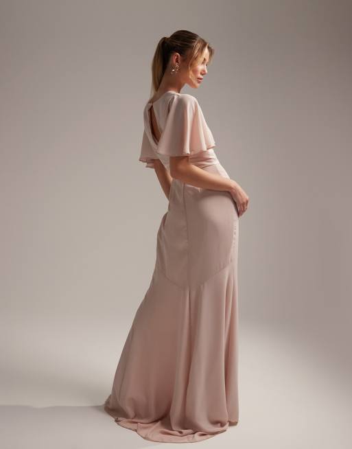 flutter sleeve full skirt bridesmaid dress Flutter Sleeves Cascade Back Chiffon Long Bridesmaid Dress main image 1