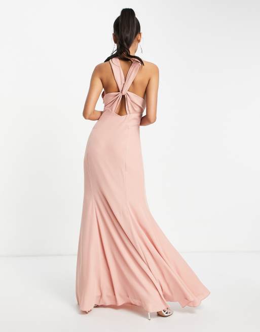 ASOS DESIGN Bridesmaid halter maxi dress with pleat detail skirt