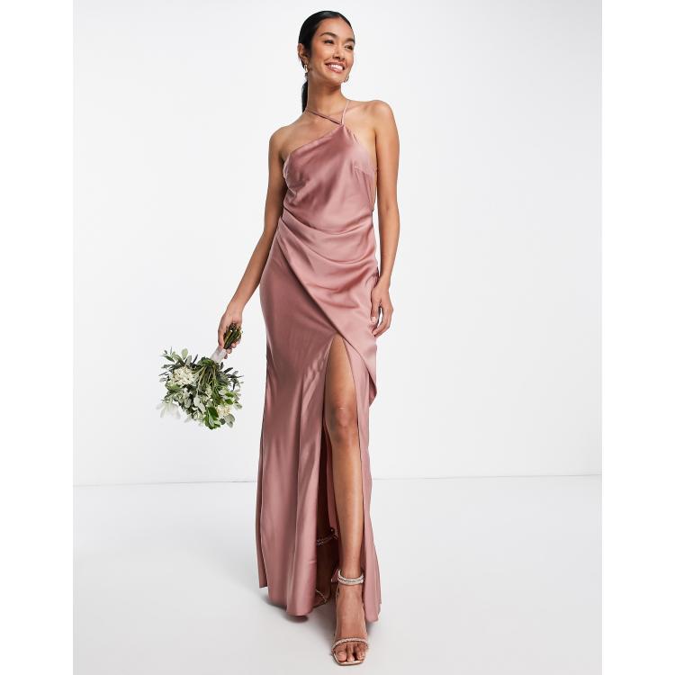 ASOS DESIGN Bridesmaid maxi dress with curved neckline and satin