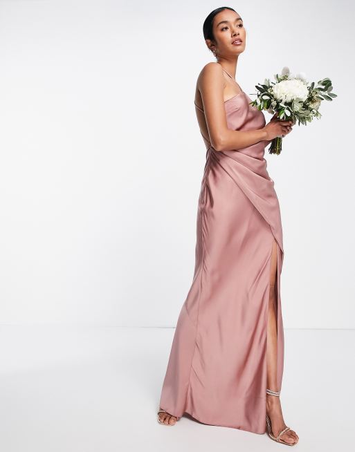 ASOS DESIGN Bridesmaid maxi dress with curved neckline and satin