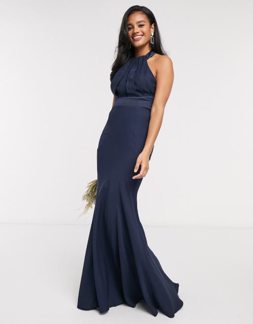 ASOS DESIGN Bridesmaid halter pleated maxi dress with paneled skirt in ...