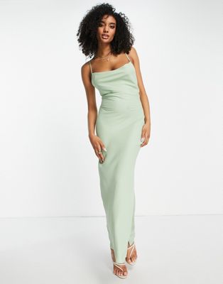 ASOS DESIGN Bridesmaid lace up back maxi slip dress in sage green | ASOS