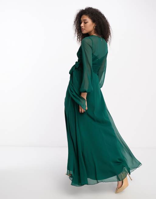 Long sleeve green store maxi dress