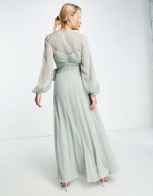 ASOS DESIGN Bridesmaid ruched waist maxi dress with long sleeves