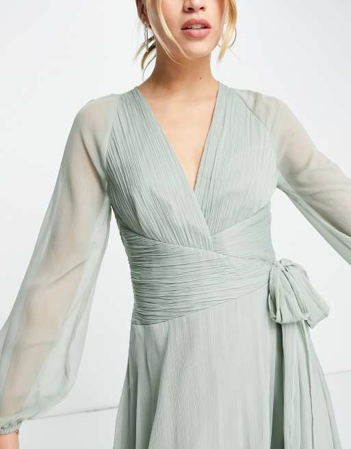 ASOS DESIGN Bridesmaid ruched waist maxi dress with long sleeves