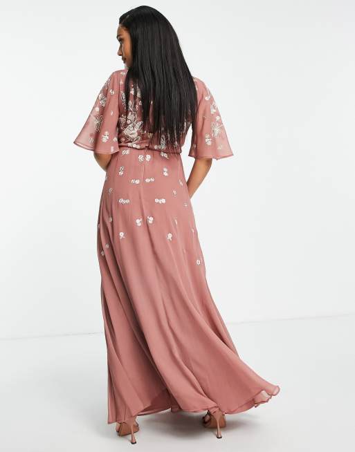 Asos design embroidered wrap maxi outlet dress