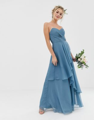 asos design bridesmaid cami wrap tie waist maxi dress with layered skirt