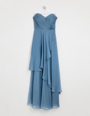 asos design bridesmaid maxi bandeau dress with soft layered skirt