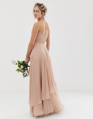 asos design bridesmaid maxi bandeau dress with soft layered skirt