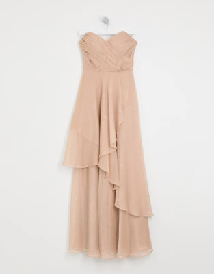 asos design bridesmaid maxi bandeau dress with soft layered skirt