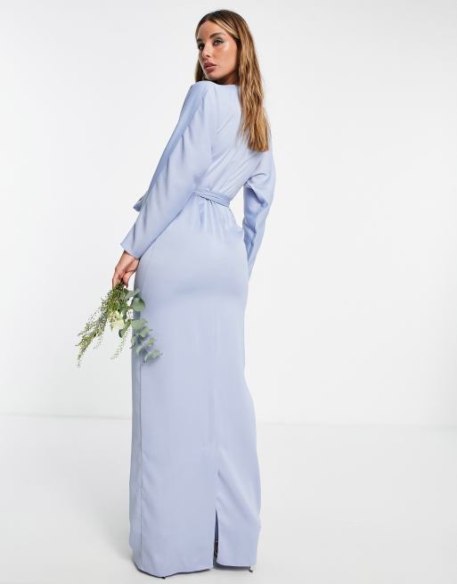 Asos design maxi dress with batwing outlet sleeve and wrap waist in satin