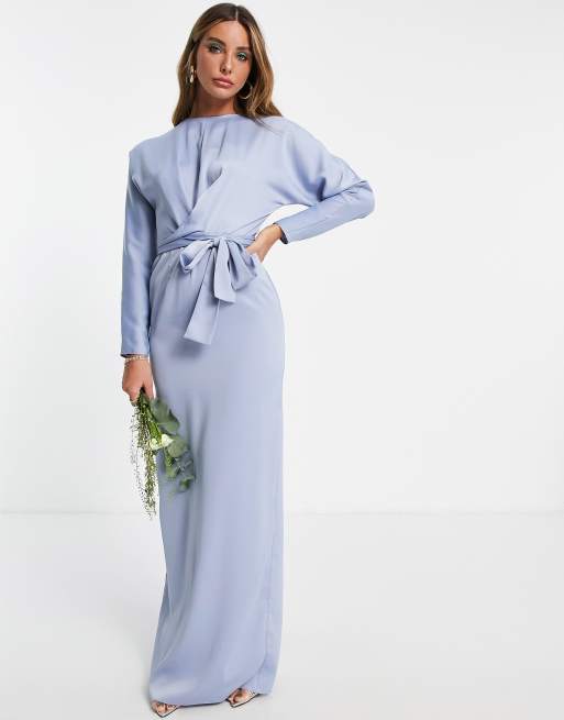 Asos design midi dress with batwing sleeve and wrap waist in outlet satin