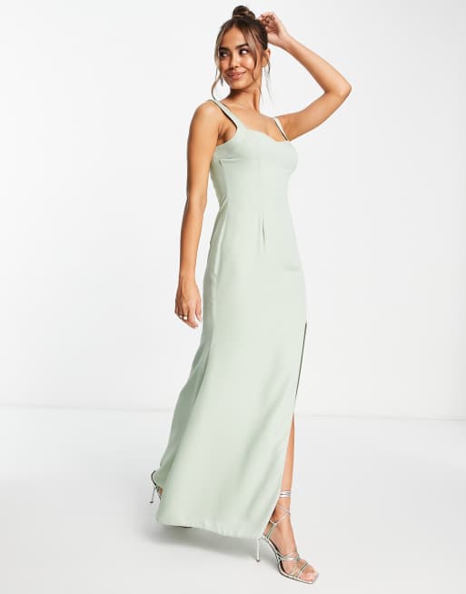 ASOS DESIGN Bridesmaid maxi dress with curved neckline and satin